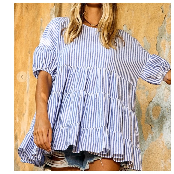 #18 Fabulous Stylish Striped Print Tiered Babydoll top - Picture 3 of 7